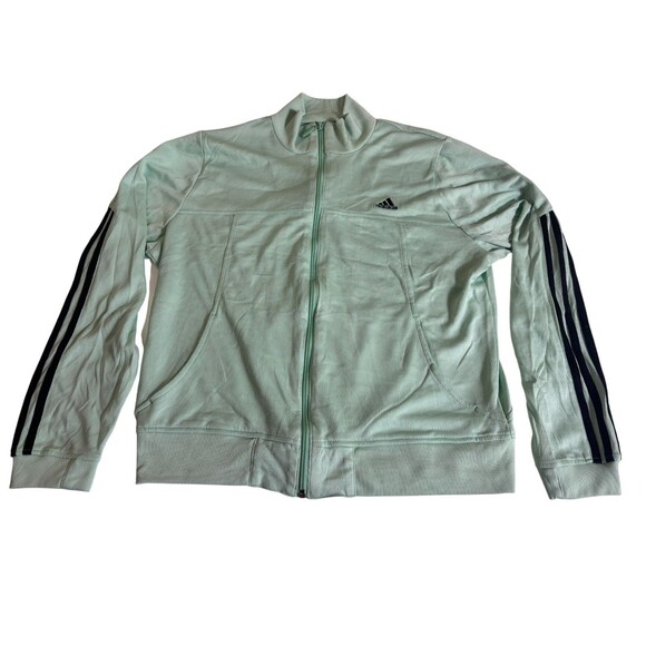 Adidas Track Jacket Womens Large Mint Sea Green 3 Stripes Long Sleeve Full Zip - Picture 3 of 7